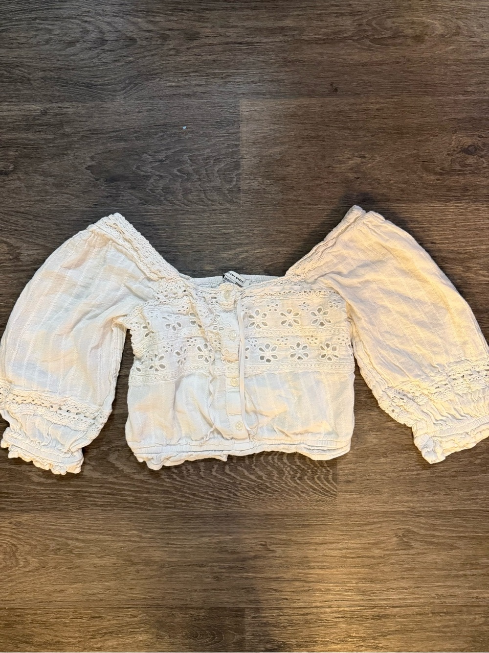 American Eagle Outfitters Cream Eyelet Crochet Crop Top